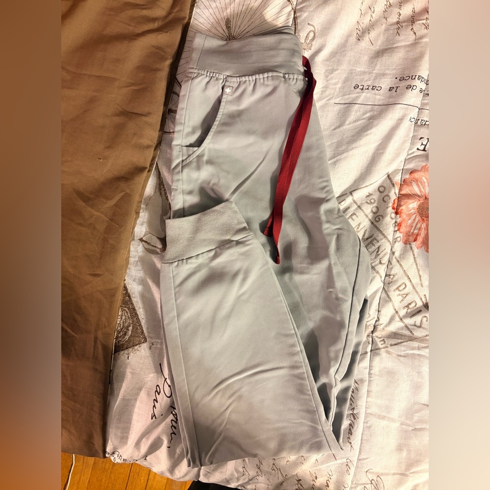 Figs Light Gray Track Joggers with Red Drawstring